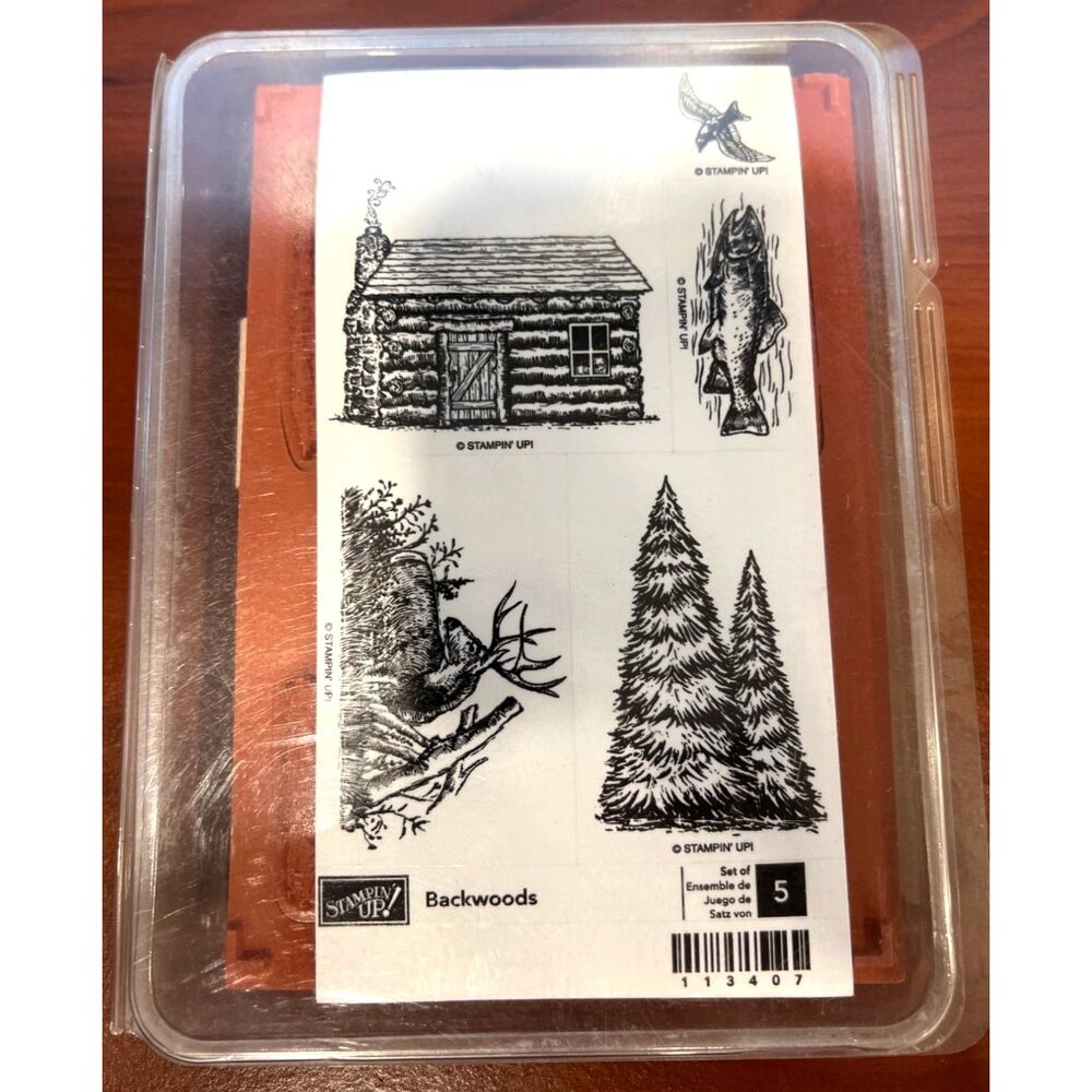 Stampin Up! "Backwoods" Wood Mounted Rubber Stamp Set New Unmounted 113407